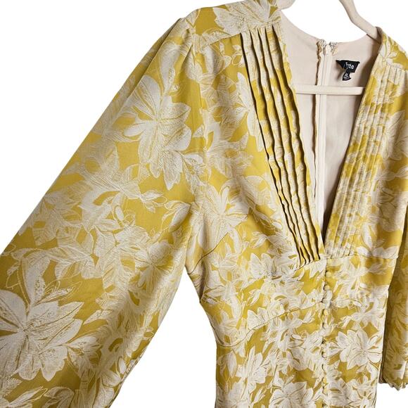 Fate Dress Women XL Peasant Sleeve Pintuck Deep Vneck Floral Mini Feminine Chic - Picture 6 of 10